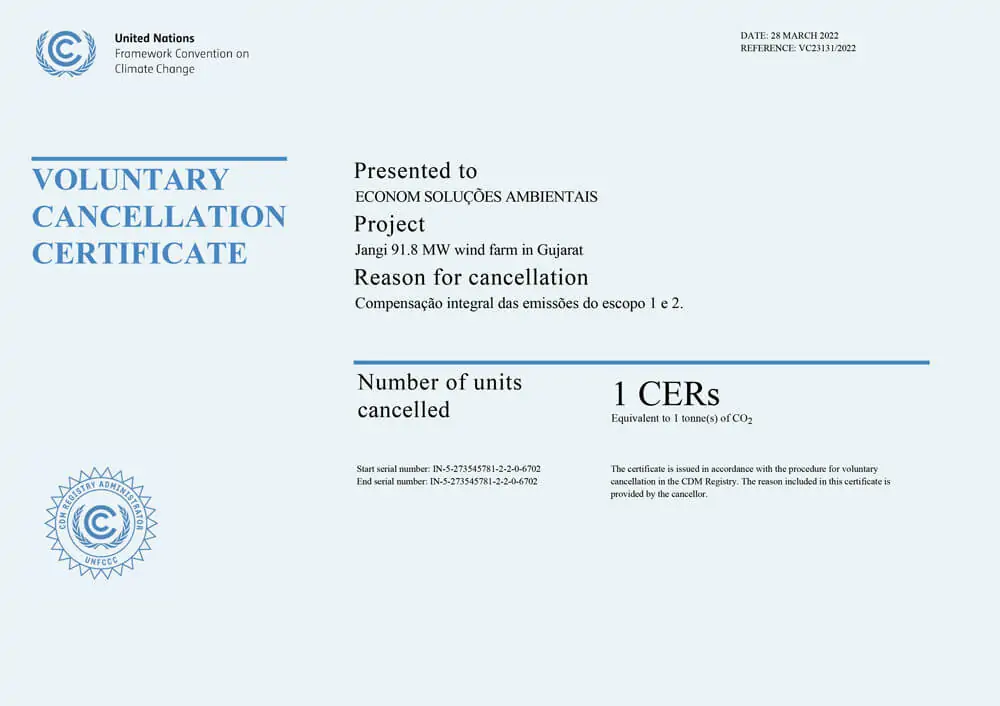 Certificado ONU